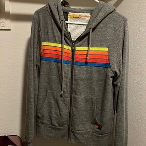 Aviator Nation 5 stripe zip up hoodie, heather grey, size M